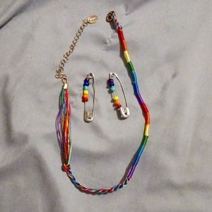 Rainbow choker and earrings